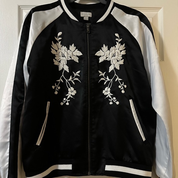 Jackets & Blazers - Floral Embroidered Black and White Women's Jacket
